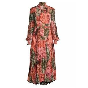 NEW Rachel Parcell Floral Chiffon Midi Dress Womens 10 Bow Neck Puff Long Sleeve